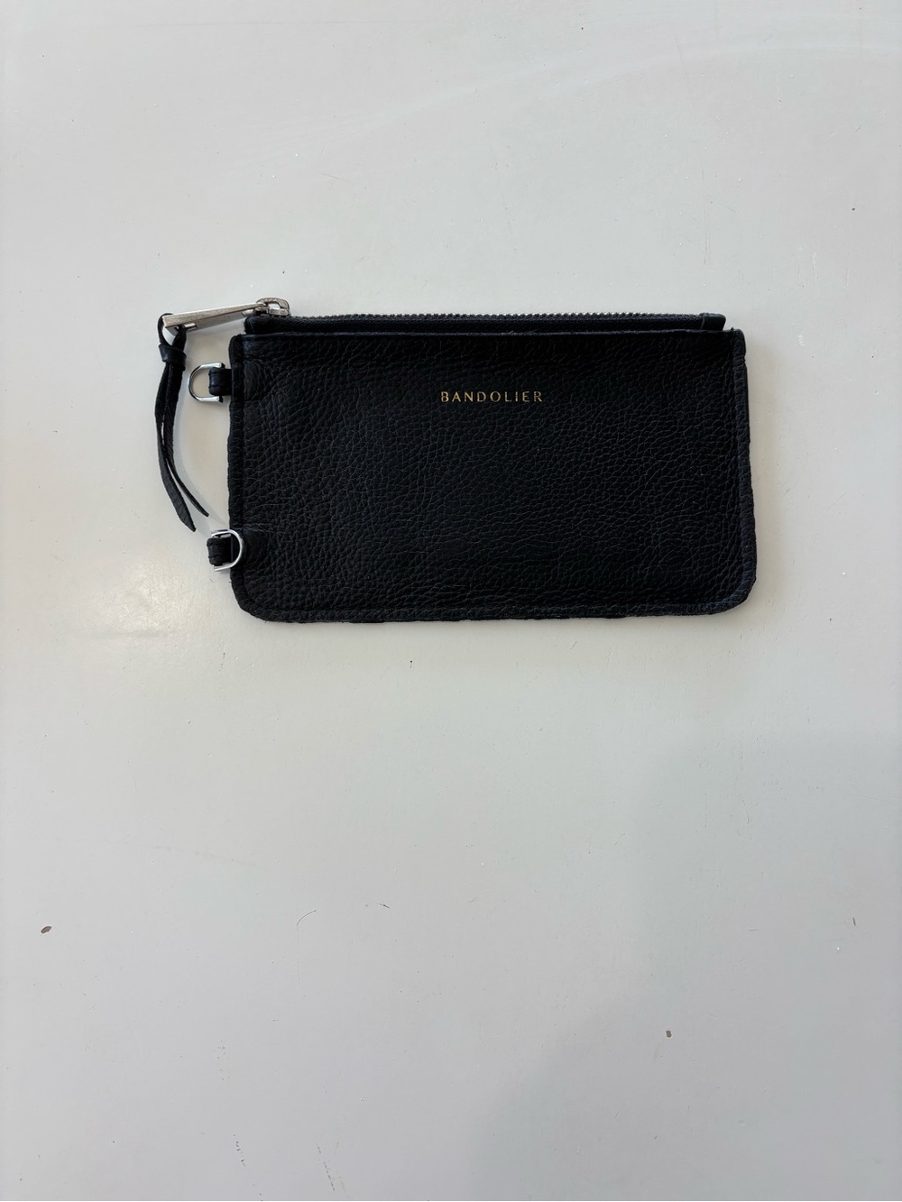 Bandolier Black Pebbled Leather Zip Wristlet with Gold Logo - Picture 5 of 7